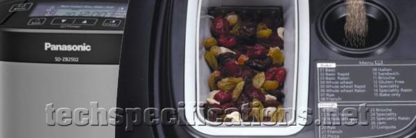 Panasonic SD-ZB2502 Breadmaker Tech Specs
